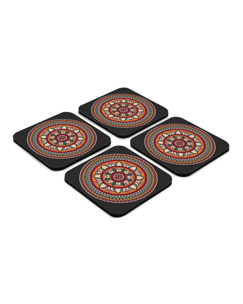 Rustic Wooden Red Mandala Coasters With Gift Box | Set of 4 | 4 x 4 inches