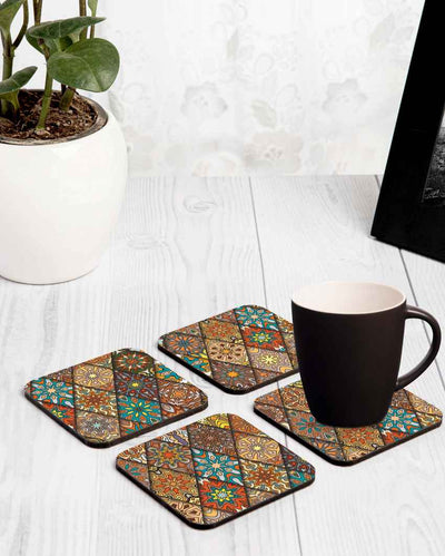 Geometric Wooden Diamond Coasters With Gift Box | Set of 4 | 4 x 4 inches