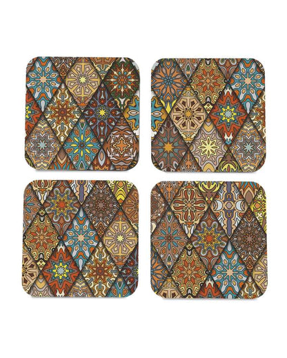 Geometric Wooden Diamond Coasters With Gift Box | Set of 4 | 4 x 4 inches