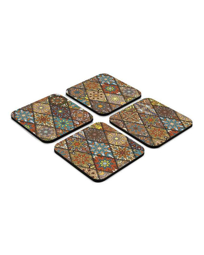 Geometric Wooden Diamond Coasters With Gift Box | Set of 4 | 4 x 4 inches