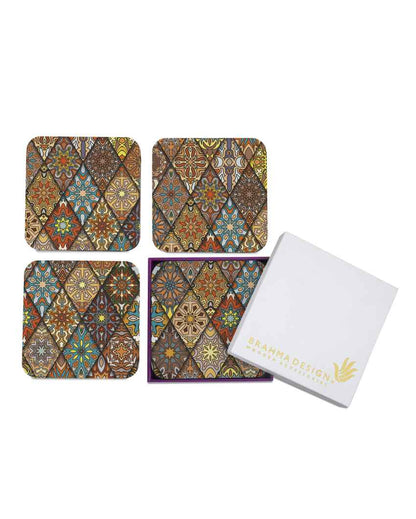 Geometric Wooden Diamond Coasters With Gift Box | Set of 4 | 4 x 4 inches