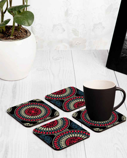 Sophisticated Wooden Black Mandala Coasters With Gift Box | Set of 4 | 4 x 4 inches