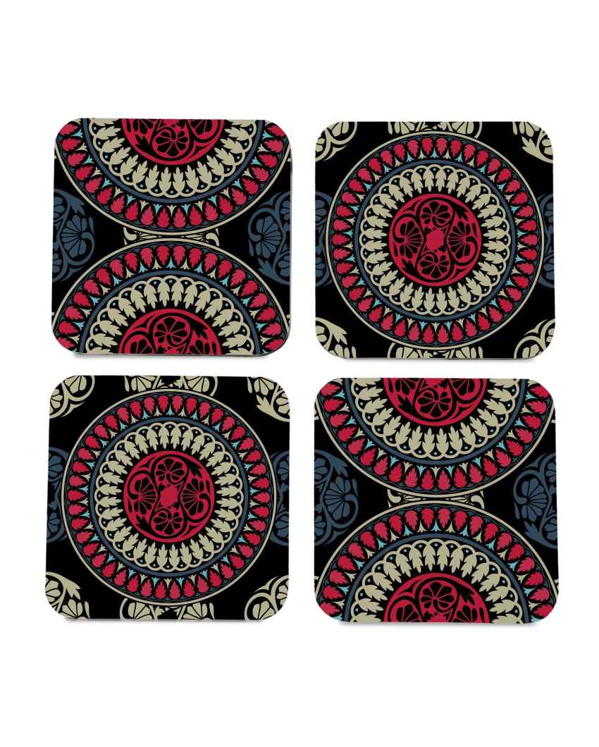 Sophisticated Wooden Black Mandala Coasters With Gift Box | Set of 4 | 4 x 4 inches