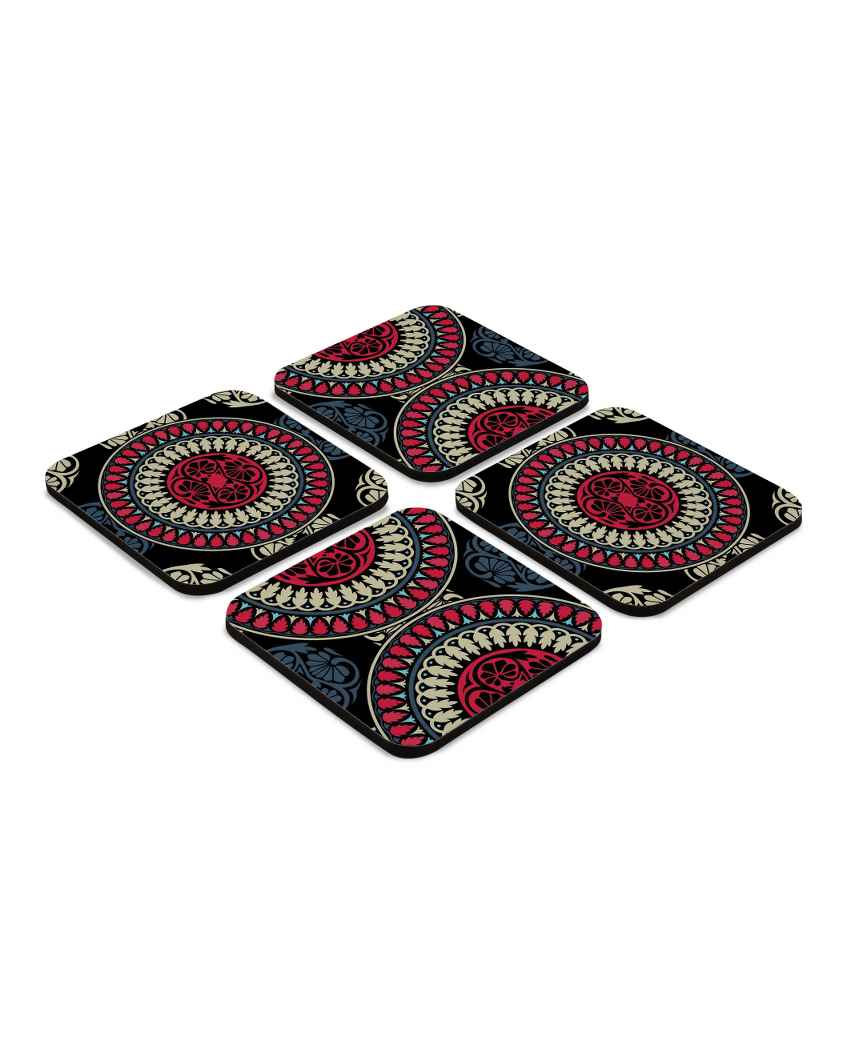 Sophisticated Wooden Black Mandala Coasters With Gift Box | Set of 4 | 4 x 4 inches