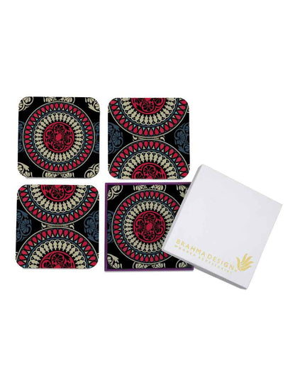 Sophisticated Wooden Black Mandala Coasters With Gift Box | Set of 4 | 4 x 4 inches