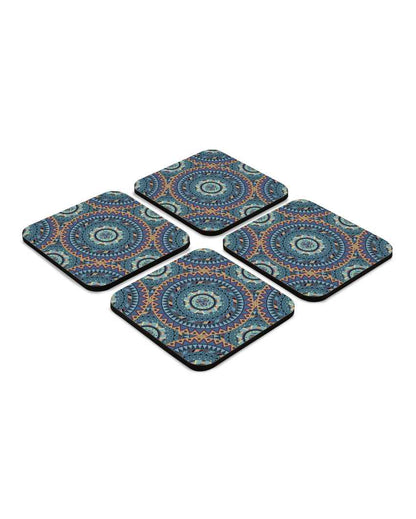 Classic Wooden Blue Mandala Coasters With Gift Box | Set of 4 | 4 x 4 inches