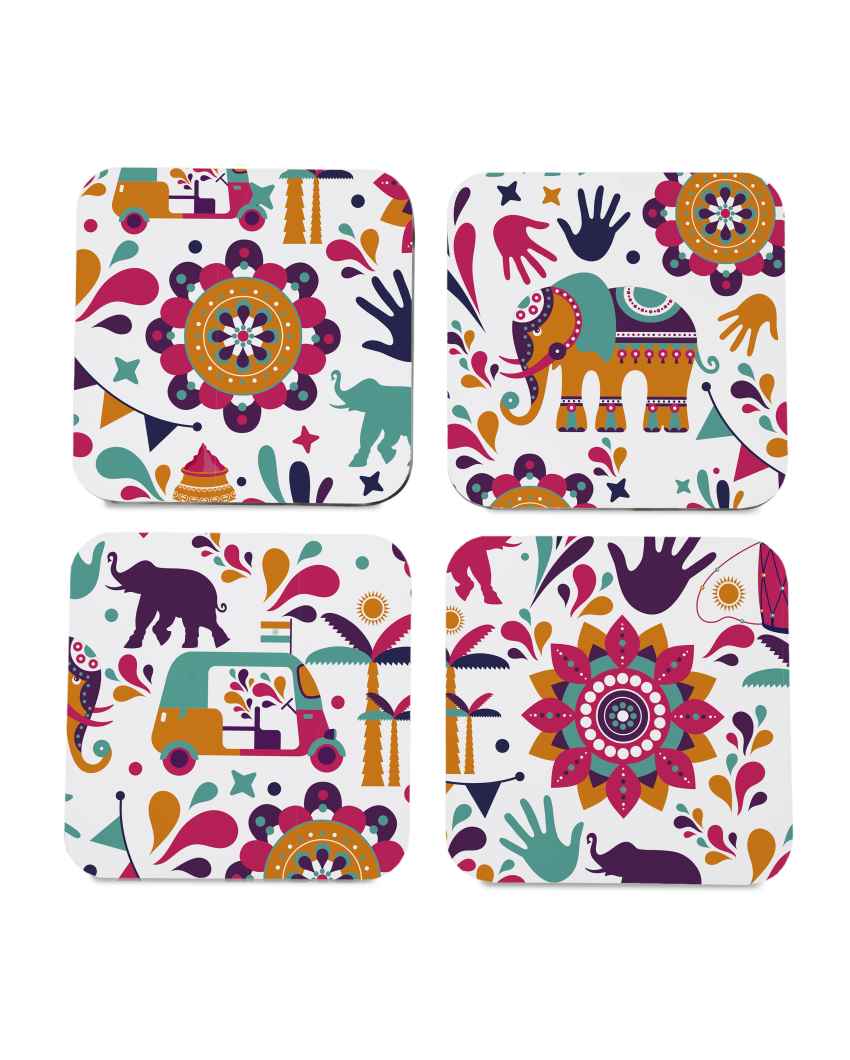 Cultural Wooden India Coasters With Gift Box | Set of 4 | 4 x 4 inches