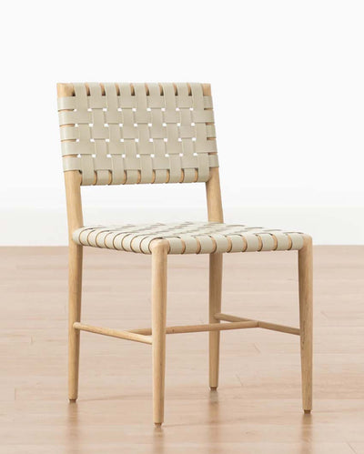 Judy Woven Leather Natural Wood Finish Frame Dining Chair | 20 x 19 x 35 inches