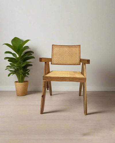 Chandigarh Cane Natural Wood Finish Accent Chair | 20 x 18 x 33 inches