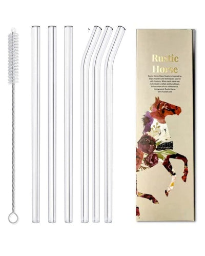 Clear Transparent 6 Glass Straws With Brush