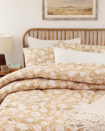 Beige Genda Phool Cotton Comforter | Single Size | 60 x 90 inches