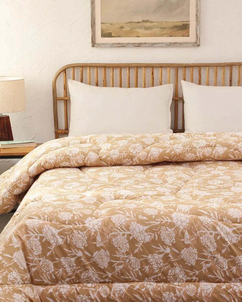 Beige Genda Phool Cotton Comforter | Single Size | 60 x 90 inches
