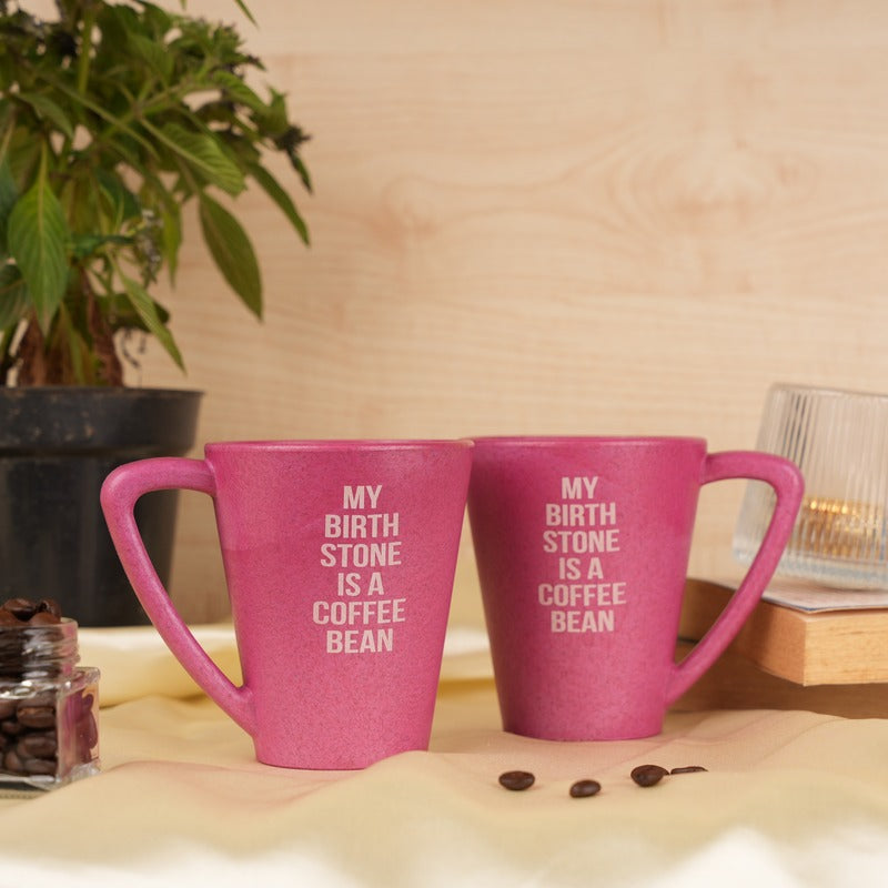 Birthstone Pine Wood Coffee Mugs With Coaster Set Pink