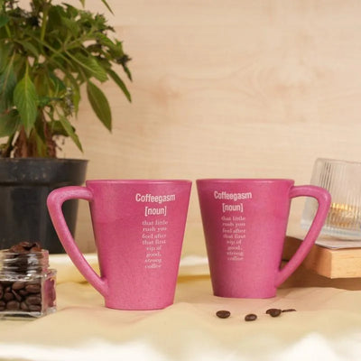 Coffeegasm Pine Wood Coffee Mugs With Coaster Set Pink