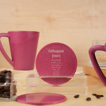 Coffeegasm Pine Wood Coffee Mugs With Coaster Set Pink