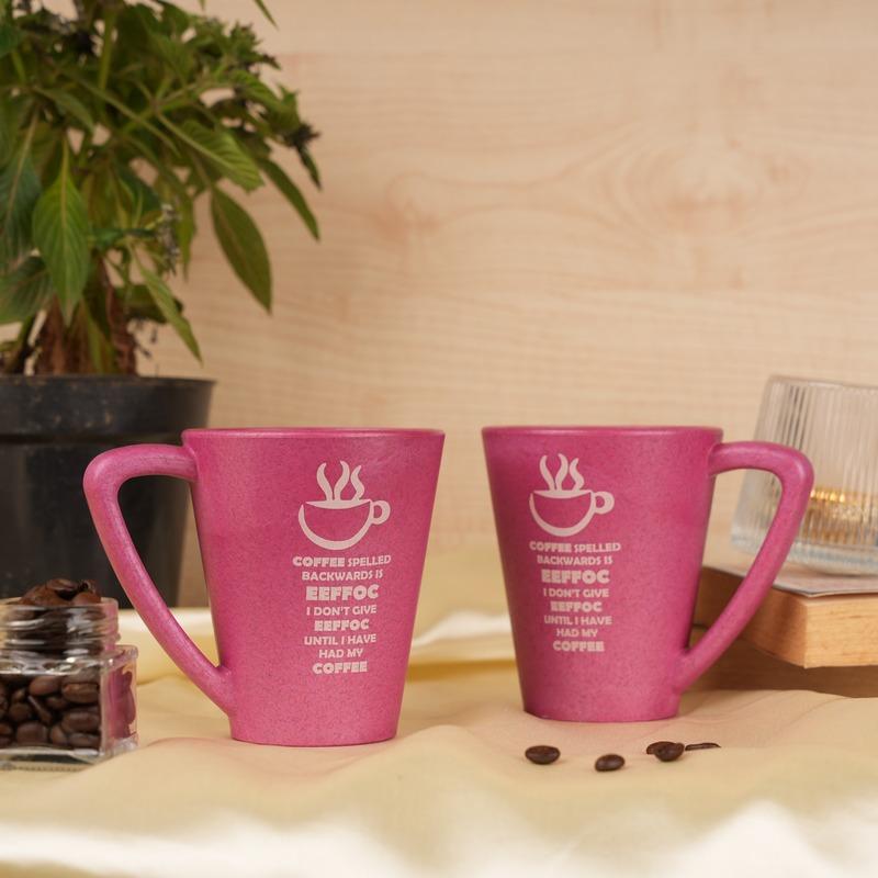 Eefoc Pine Wood Coffee Mugs With Coaster Set Pink