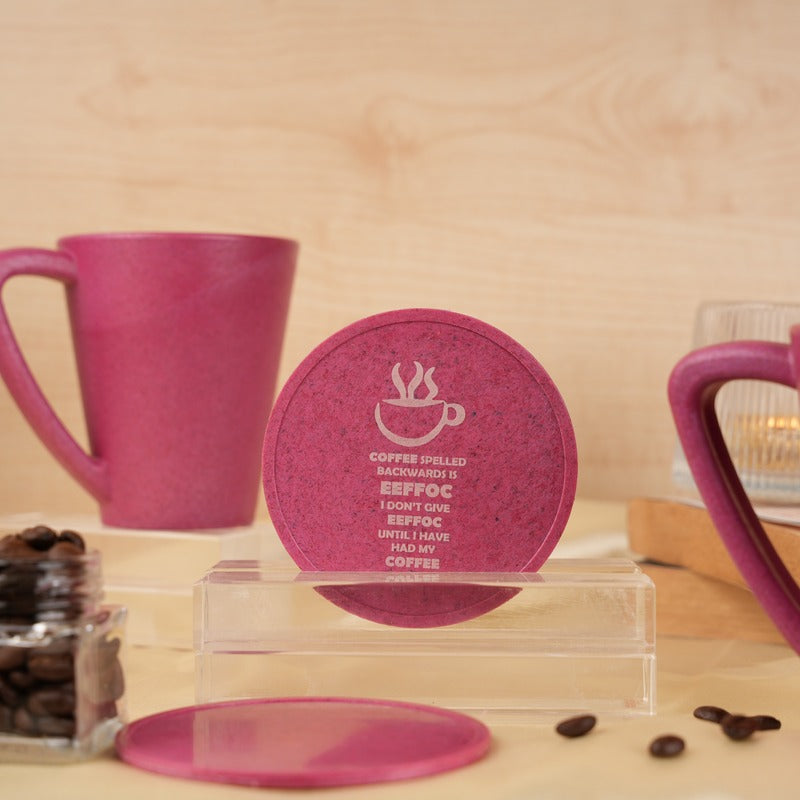 Eefoc Pine Wood Coffee Mugs With Coaster Set Pink