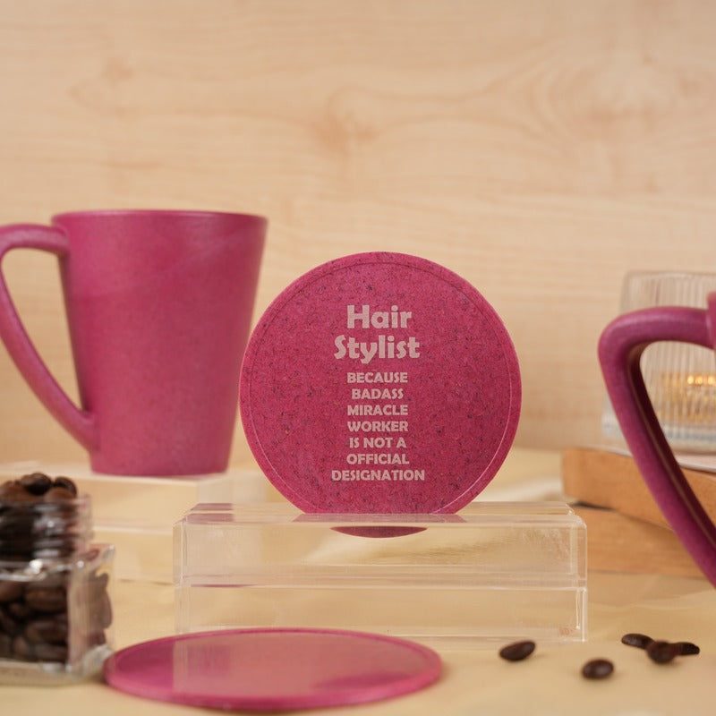 Hairstylist Quotes Coffee Mugs With Coaster Set Pink