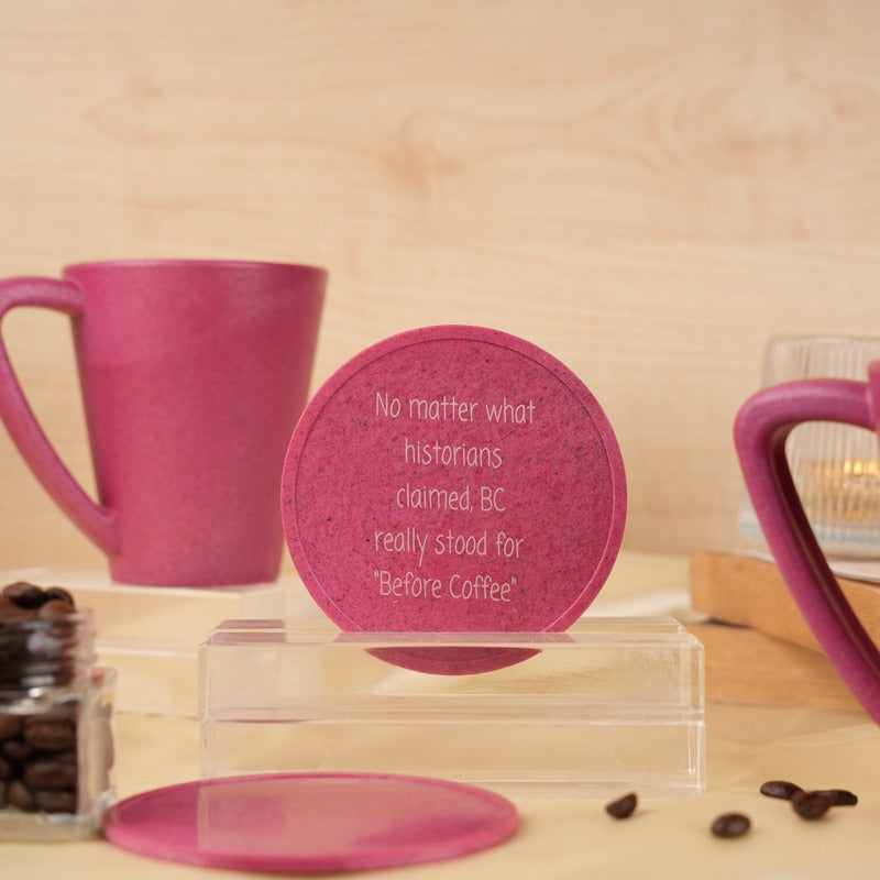 Historian Pine Wood Coffee Mugs With Coaster Set Pink