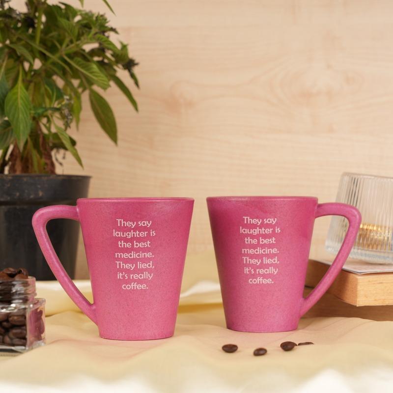 Laughter Pine Wood Coffee Mug With Coaster Set Pink