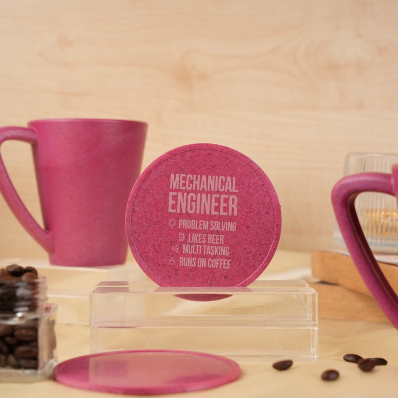 Mechanical Engineer Quotes Pine Wood Mugs With Coaster Set Pink