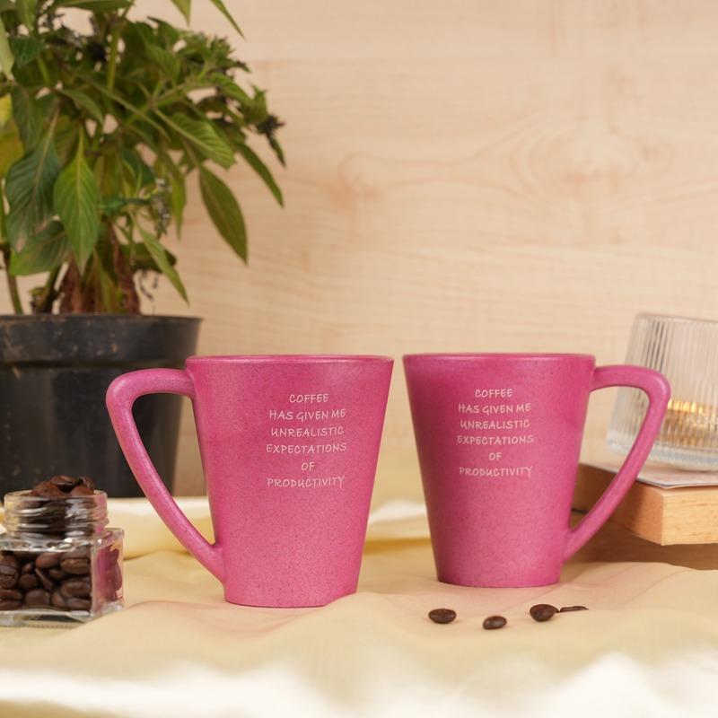 Radiant Productivity Pine Wood Coffee Mugs With Coaster Set Pink