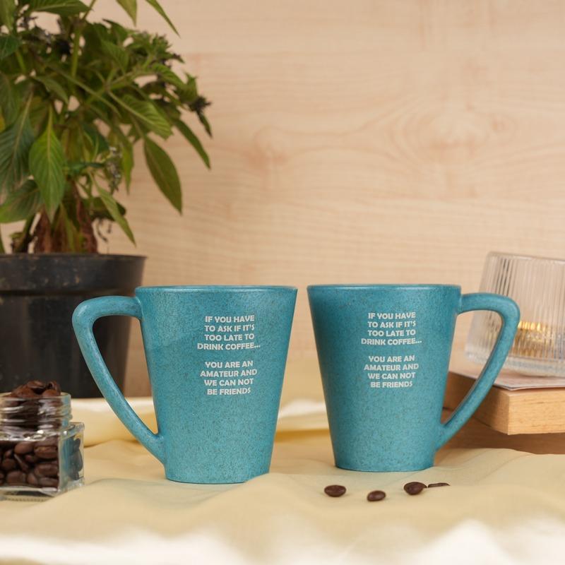 Amateur Quotes Pine Wood Coffee Mugs With Coaster Set Iceberg Blue