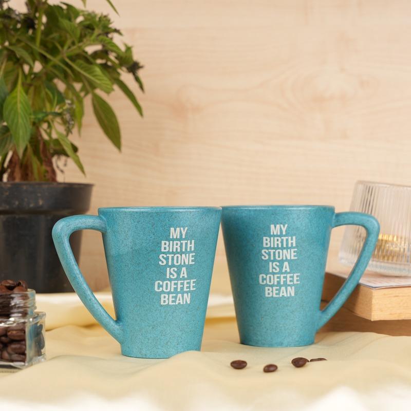 Birthstone Pine Wood Coffee Mugs With Coaster Set Iceberg Blue