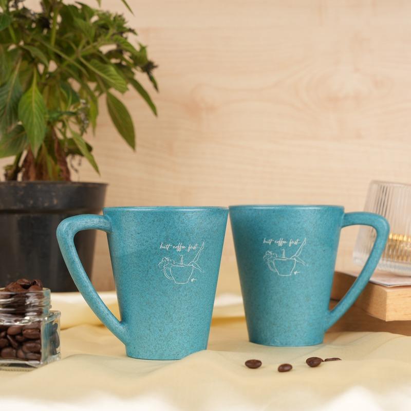 But Coffee First | Pine Wood Mugs With Coaster Iceberg Blue
