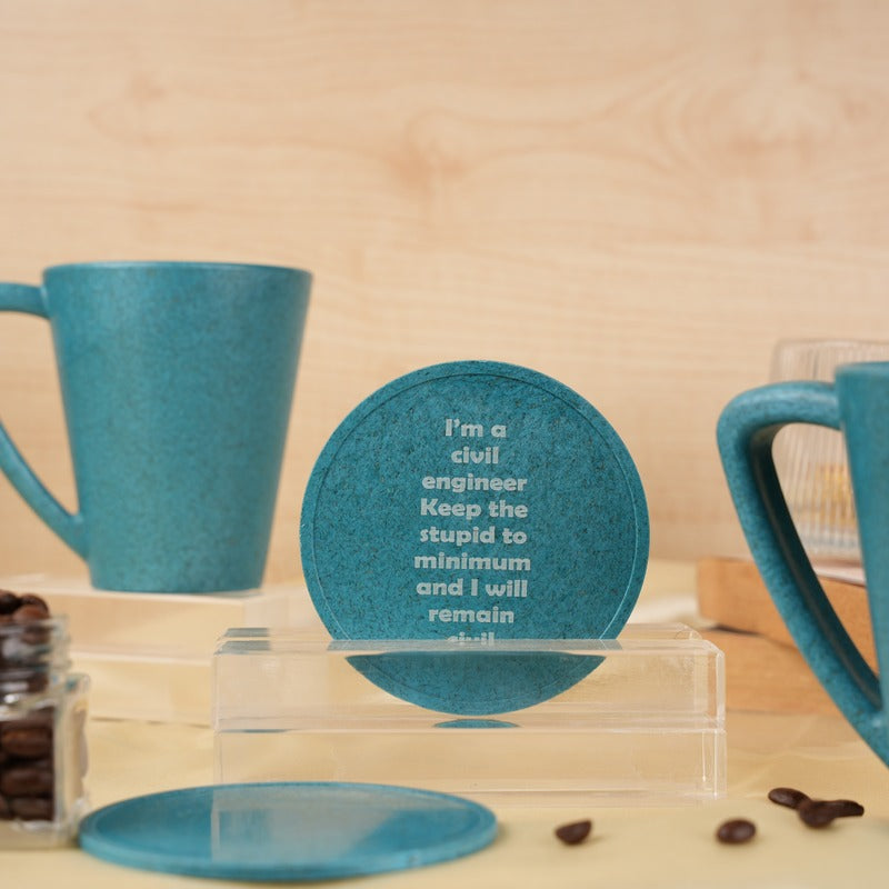 Attractive Civil Engineer Quote Pine Wood Mugs With Coaster Set Iceberg Blue