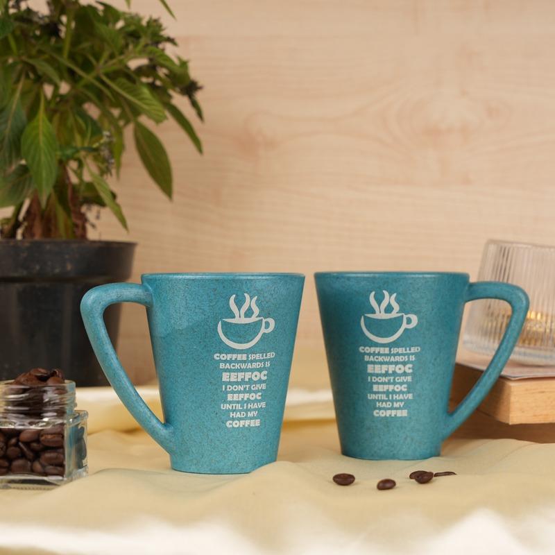 Eefoc Pine Wood Coffee Mugs With Coaster Set Iceberg Blue