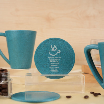 Eefoc Pine Wood Coffee Mugs With Coaster Set Iceberg Blue