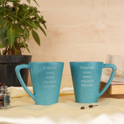 Historian Pine Wood Coffee Mugs With Coaster Set Iceberg Blue