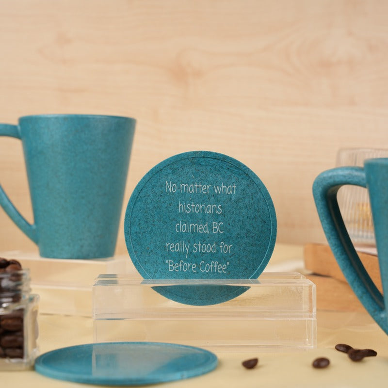 Historian Pine Wood Coffee Mugs With Coaster Set Iceberg Blue