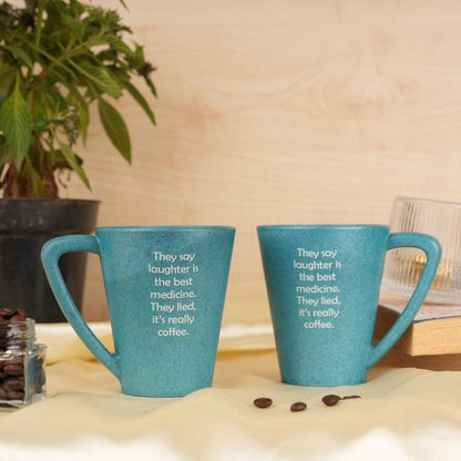 Laughter Pine Wood Coffee Mug With Coaster Set Iceberg Blue