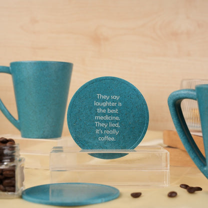 Laughter Pine Wood Coffee Mug With Coaster Set Iceberg Blue