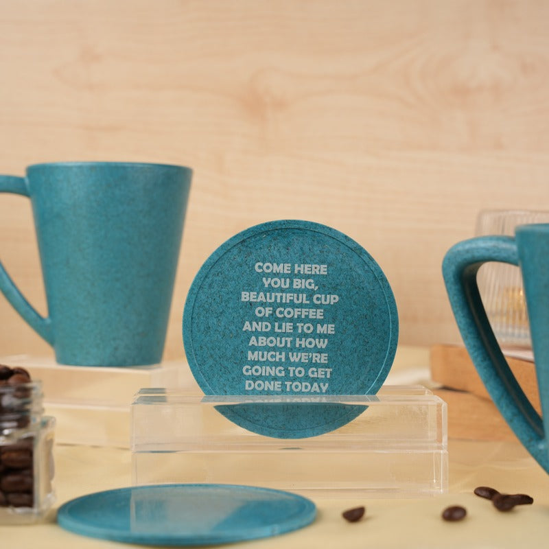 Lie To Me Quotes Pine Wood Coffee Mugs With Coaster Set Iceberg Blue