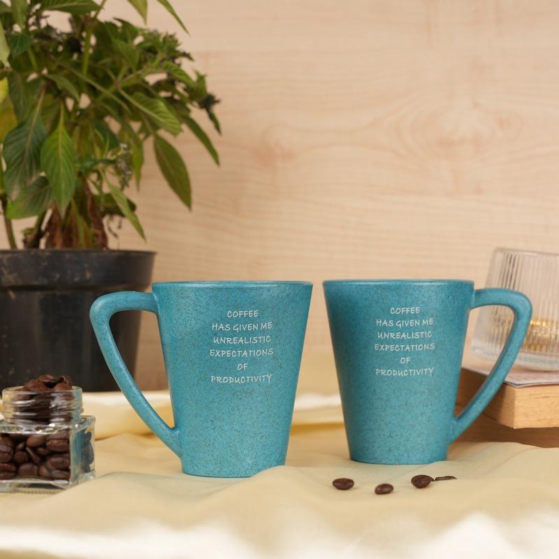 Radiant Productivity Pine Wood Coffee Mugs With Coaster Set Iceberg Blue