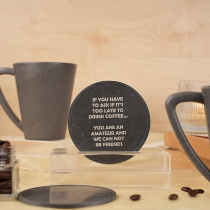 Amateur Quotes Pine Wood Coffee Mugs With Coaster Set Stone Black