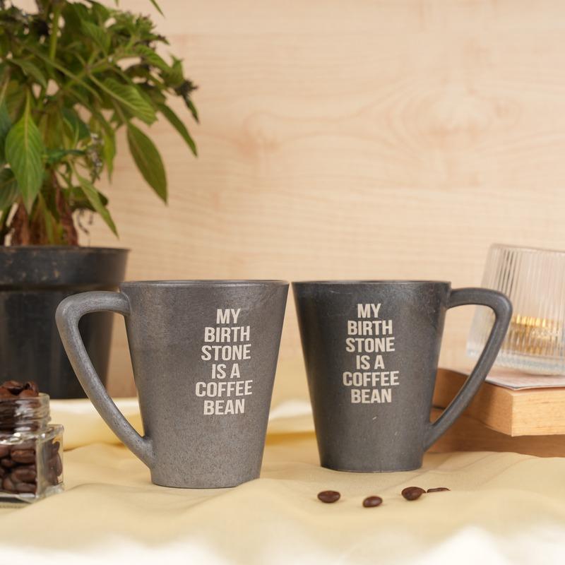 Birthstone Pine Wood Coffee Mugs With Coaster Set Stone Black