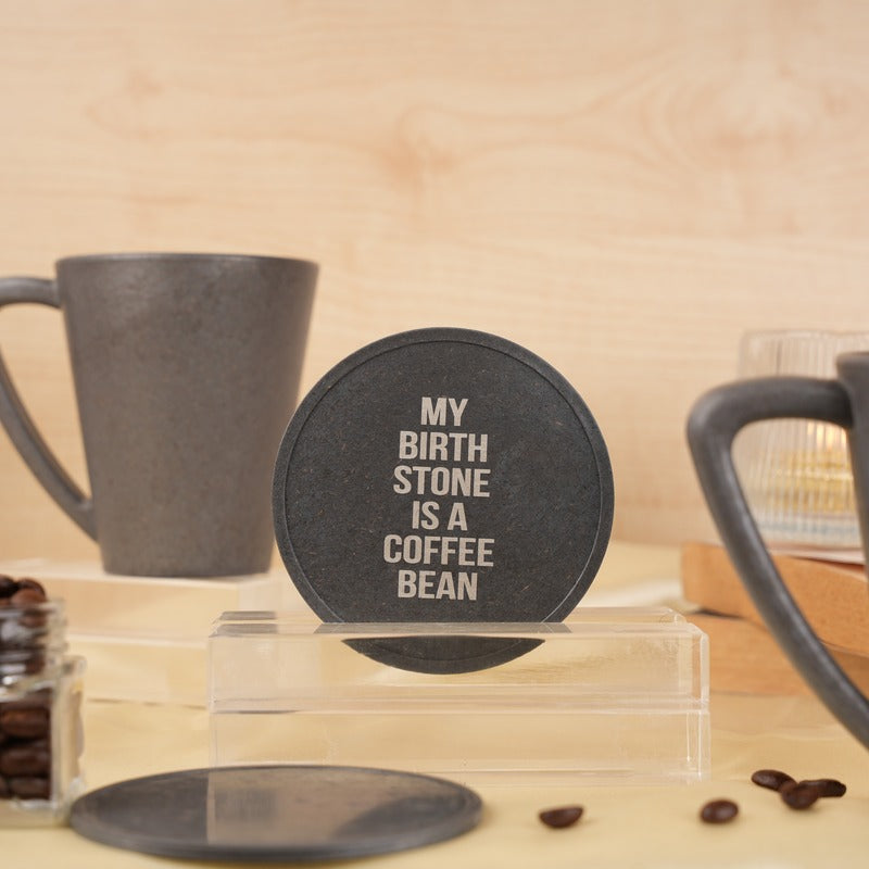 Birthstone Pine Wood Coffee Mugs With Coaster Set Stone Black