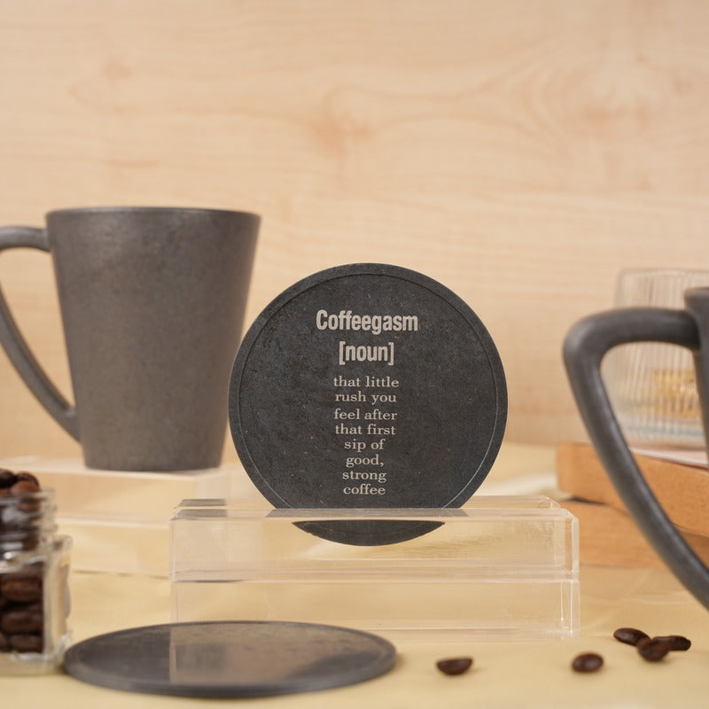 Coffeegasm Pine Wood Coffee Mugs With Coaster Set Stone Black