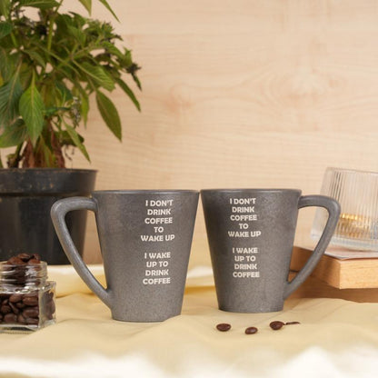 Wake Up Quotes Pine Wood Coffee Mugs With Coaster Set Stone Black