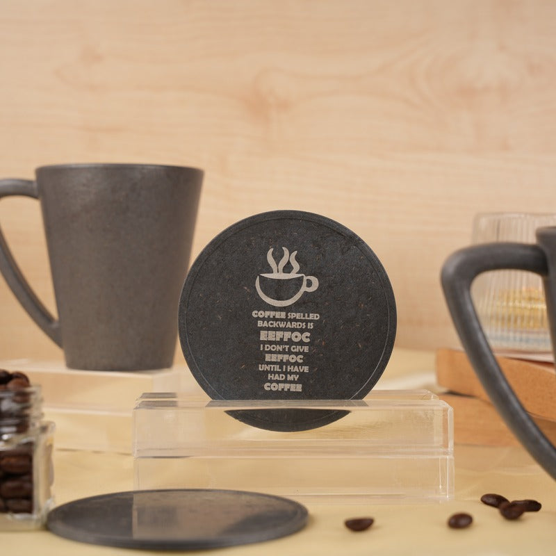 Eefoc Pine Wood Coffee Mugs With Coaster Set Stone Black