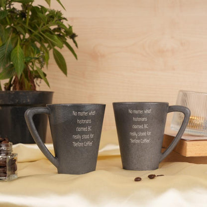 Historian Pine Wood Coffee Mugs With Coaster Set Stone Black