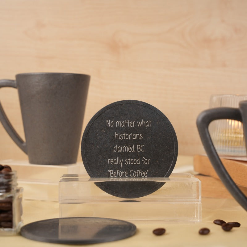 Historian Pine Wood Coffee Mugs With Coaster Set Stone Black