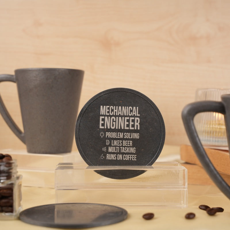 Mechanical Engineer Quotes Pine Wood Mugs With Coaster Set Stone Black