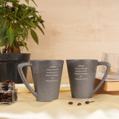 Radiant Productivity Pine Wood Coffee Mugs With Coaster Set Stone Black
