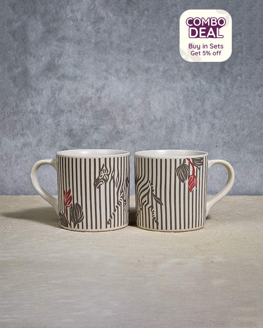 Zebra Collection Coffee Ceramic Mugs | Set of 2 | 260 ml | 3 x 3 inches