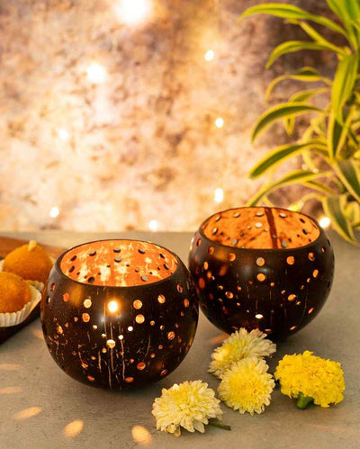 Gleeful Coconut Shell Tealight Holders | Set of 2